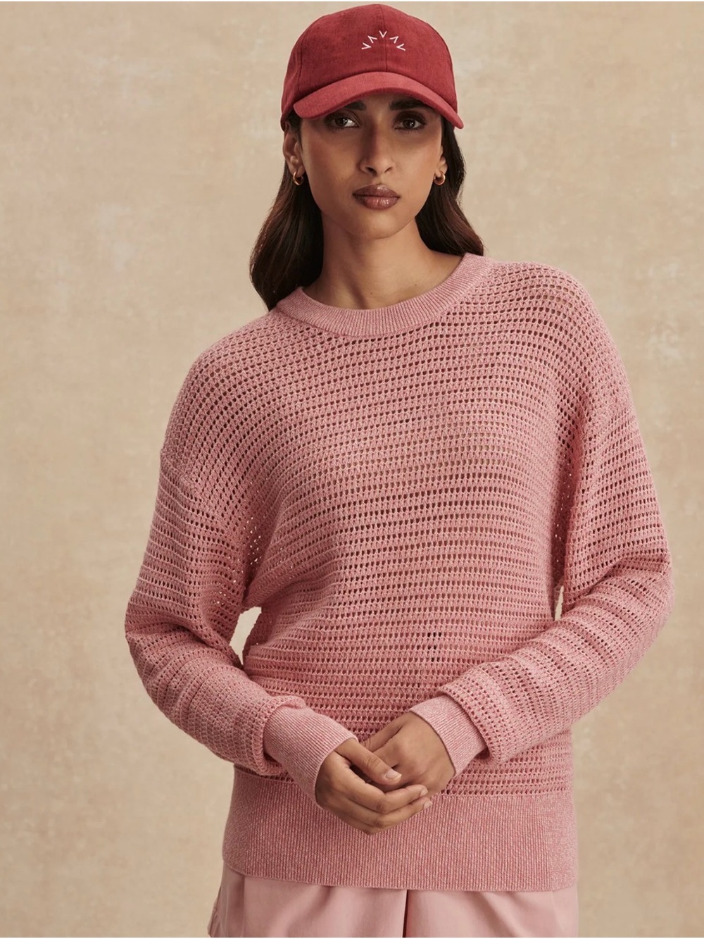 Varley Open-Knit Pullover Sweater - Pink
